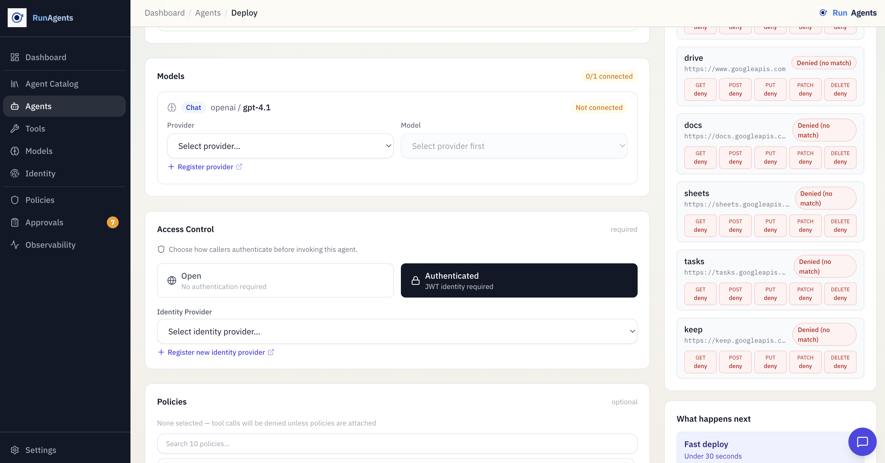 RunAgents deploy wizard wire step